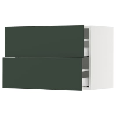 SEKTION / MAXIMERA Gabinete de pared con 2 cajones, blanco/Havstorp Verde oscuro, 76x37x51 cm