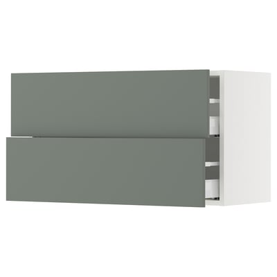 SEKTION / MAXIMERA Gabinete de pared con 2 cajones, blanco/Nickebo Verde grisáceo mate, 91x37x51 cm