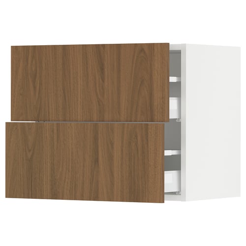 SEKTION / MAXIMERA Gabinete de pared con 2 cajones, blanco/Tistorp Efecto nogal café, 61x37x51 cm