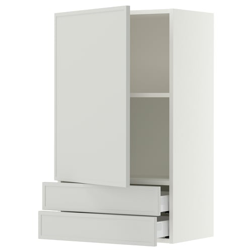 SEKTION / MAXIMERA Gabinete pared 1 puerta 2 cajones, blanco/Aspudden gris claro, 61x37x102 cm