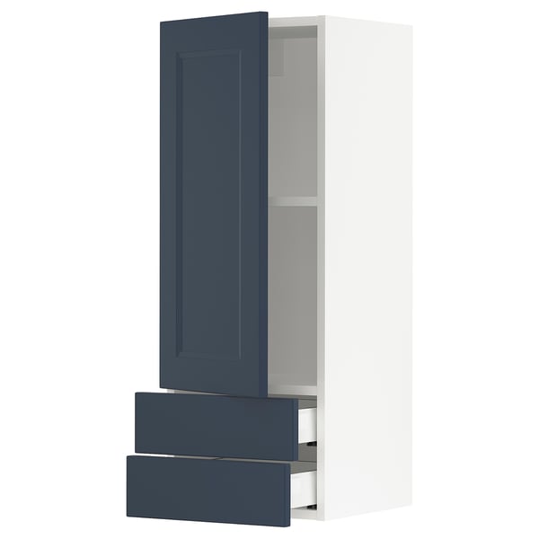 SEKTION / MAXIMERA Gabinete pared 1 puerta 2 cajones, blanco Axstad/mate azul, 38x37x102 cm