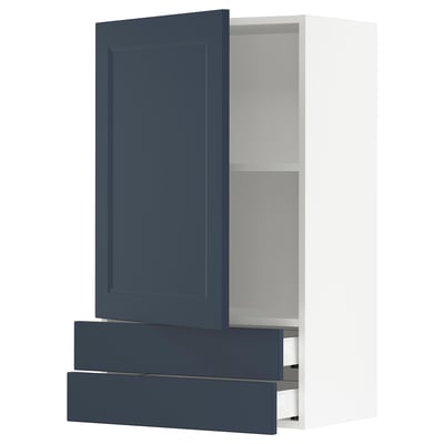 SEKTION / MAXIMERA Gabinete pared 1 puerta 2 cajones, blanco Axstad/mate azul, 61x37x102 cm