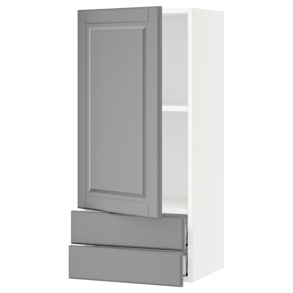 SEKTION / MAXIMERA Gabinete pared 1 puerta 2 cajones, blanco/Bodbyn gris, 46x37x102 cm