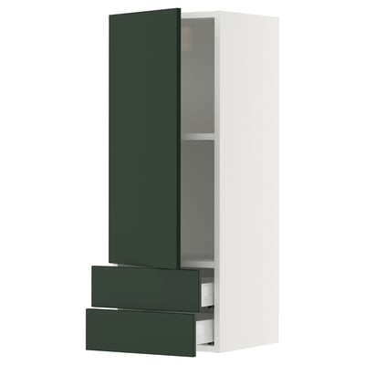 SEKTION / MAXIMERA Gabinete pared 1 puerta 2 cajones, blanco/Havstorp Verde oscuro, 38x37x102 cm