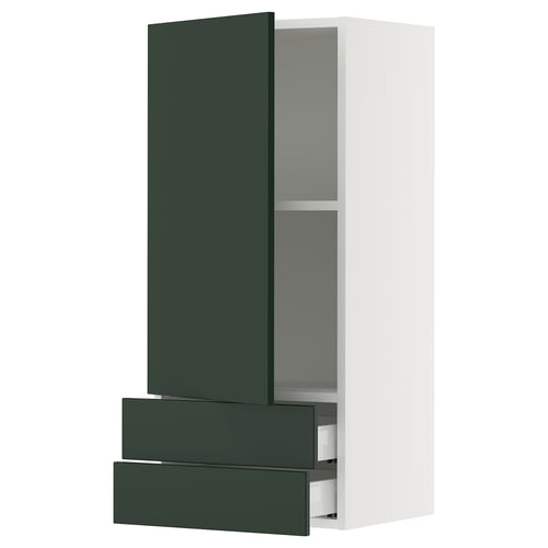 SEKTION / MAXIMERA Gabinete pared 1 puerta 2 cajones, blanco/Havstorp Verde oscuro, 46x37x102 cm