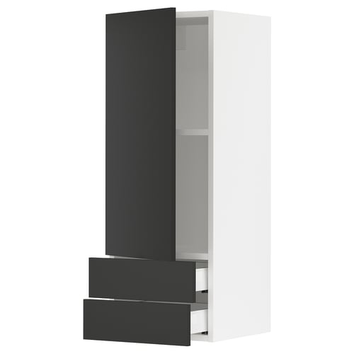 SEKTION / MAXIMERA Gabinete pared 1 puerta 2 cajones, blanco/Nickebo Carbón mate, 38x37x102 cm