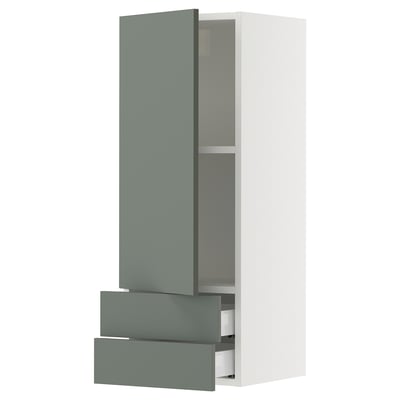 SEKTION / MAXIMERA Gabinete pared 1 puerta 2 cajones, blanco/Nickebo Verde grisáceo mate, 38x37x102 cm