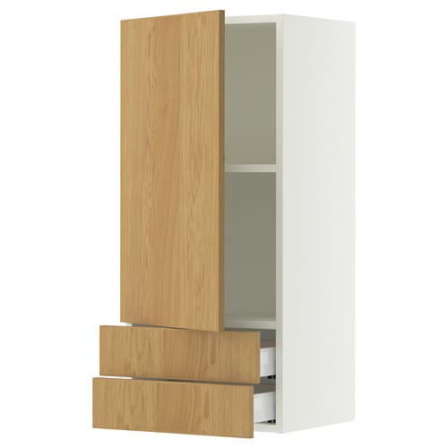 SEKTION / MAXIMERA Gabinete pared 1 puerta 2 cajones, blanco/Sinarp chapa roble, 46x37x102 cm