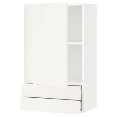 SEKTION / MAXIMERA Gabinete pared 1 puerta 2 cajones, blanco/Veddinge blanco, 61x37x102 cm