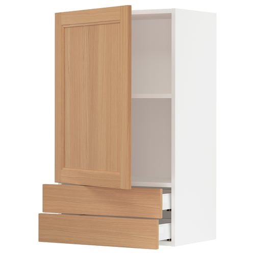 SEKTION / MAXIMERA Gabinete pared 1 puerta 2 cajones, blanco/Vedhamn roble, 61x37x102 cm