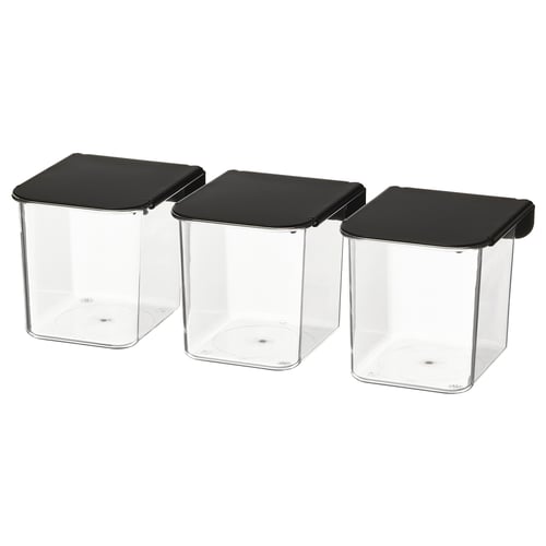 SKÅDIS Contenedor con tapa, Transparente/negro