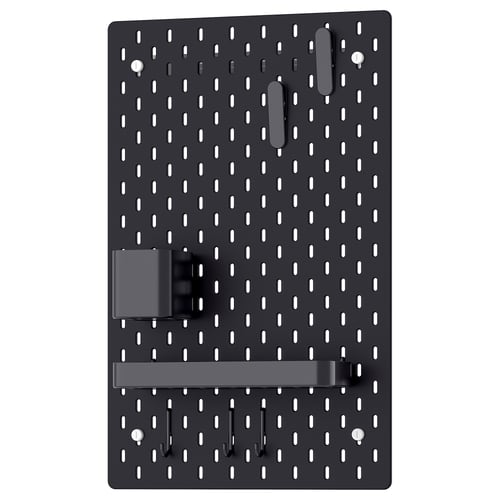 SKÅDIS Tablero perforado c/accesorios, negro, 36x56 cm