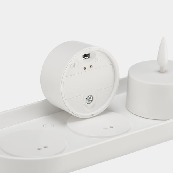 SKATGÅS Juego de velitas LED, con bandeja de carga blanco