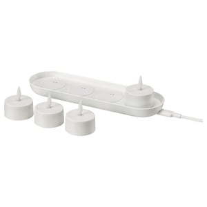 SKATGÅS Juego de velitas LED, con bandeja de carga blanco