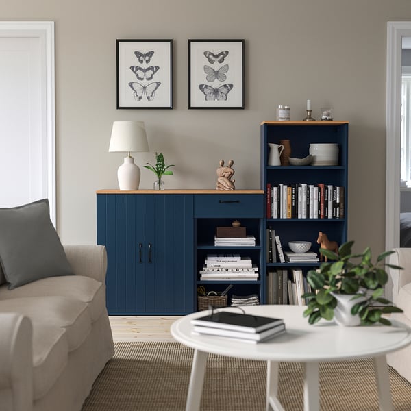 SKRUVBY Combinación de almacenamiento, negro-azul, 180x140 cm