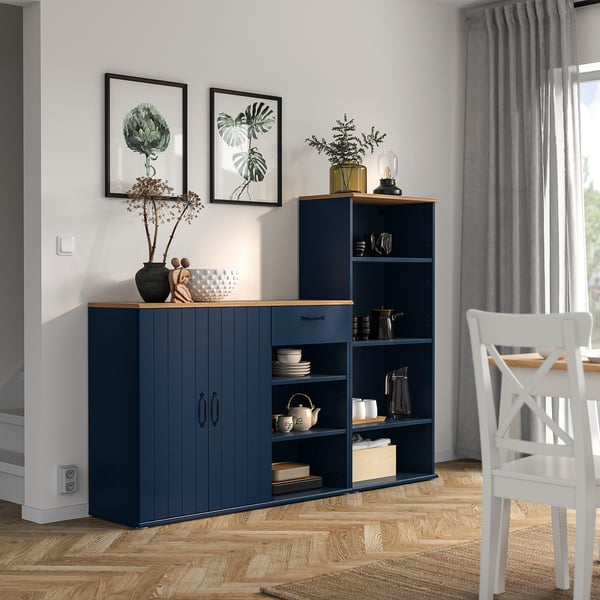 SKRUVBY Combinación de almacenamiento, negro-azul, 180x140 cm