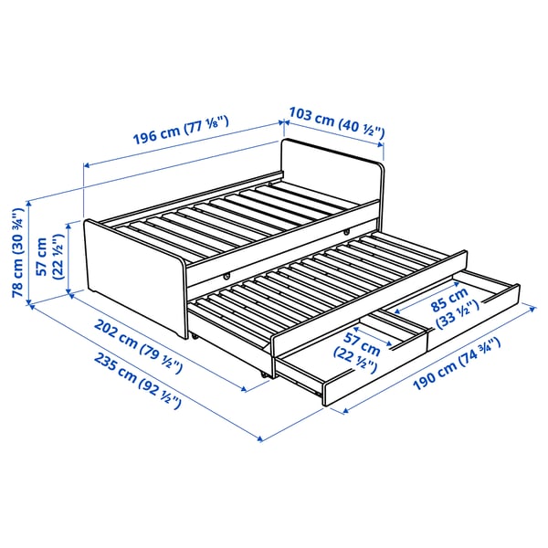 SLÄKT Base de cama con cama baja, blanco, Individual