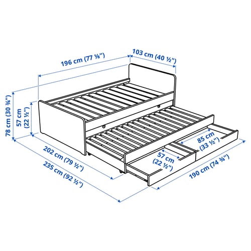 SLÄKT Base de cama con cama baja, blanco, Individual