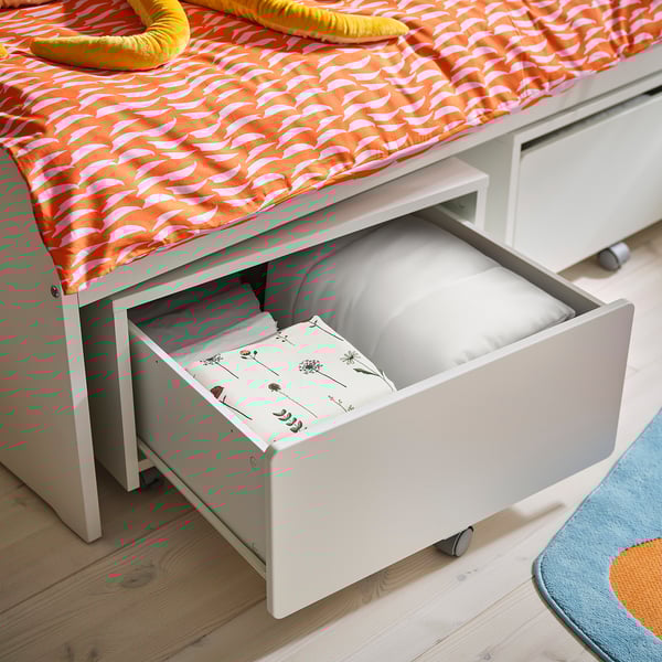 SLÄKT Caja de almacenaje c/ruedas, blanco, 62x62x35 cm