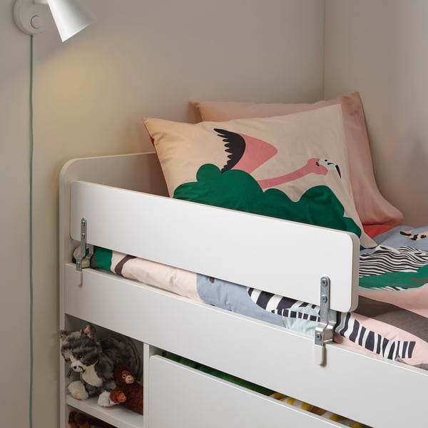 SLÄKT / NATTAPA Base cama+almcnj+barand+somier tab, blanco, Individual