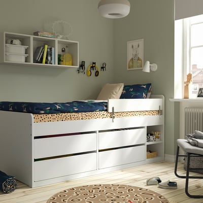 SLÄKT / NATTAPA Base cama+almcnj+barand+somier tab, blanco, Individual