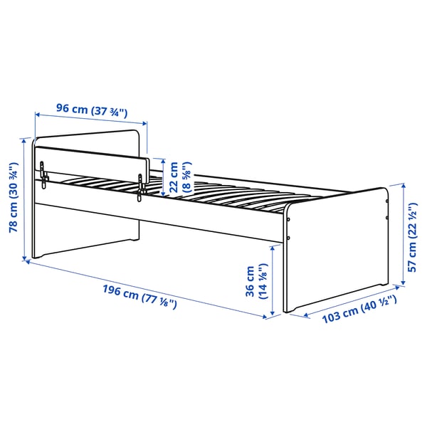 SLÄKT / NATTAPA Base cama+barandal+somier tablillas, blanco, Individual