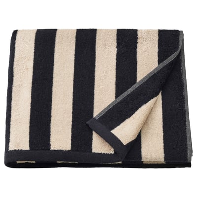 SLÅNHÖSTMAL Toalla de baño, negro/beige claro rayas, 70x140 cm
