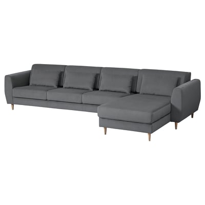 SLATORP Sofá de 4 plazas c/chaise longue, Hakebo gris oscuro
