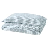 SMÅNUNNEÖRT Funda nórdica +funda(s) de almohada, azul grisáceo oscuro blanco/rayas, Individual