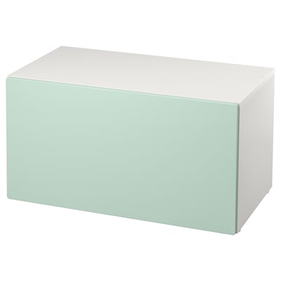 SMÅSTAD Banca con almacenamiento, blanco/Verde claro, 90x52x48 cm
