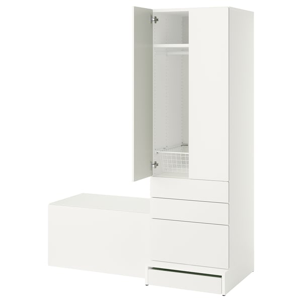 SMÅSTAD / UPPFÖRA Combinación de almacenamiento, blanco blanco/con banca, 150x65x196 cm