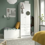 SMÅSTAD / UPPFÖRA Combinación de almacenamiento, blanco blanco/con banca, 150x65x196 cm