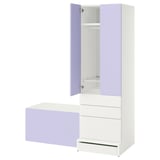SMÅSTAD / UPPFÖRA Combinación de almacenamiento, blanco lila/con banca, 150x65x196 cm