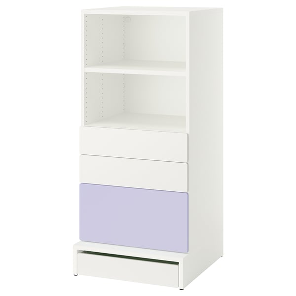 SMÅSTAD / UPPFÖRA Librero, blanco lila/con 3 cajones, 60x65x136 cm