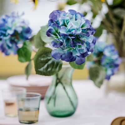 SMYCKA Flor artificial, int/ext/Hortensia azul-lila, 55 cm