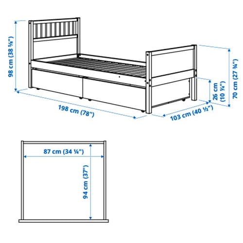 SMYGA Base de cama con almacenamiento, gris claro, Individual
