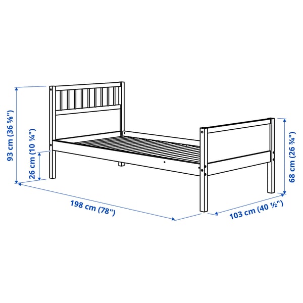 SMYGA Base de cama, gris claro, Individual