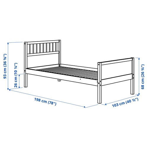 SMYGA Base de cama, gris claro, Individual