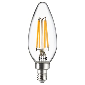 SOLHETTA Bombilla LED E12 250 lumen, vela acanalada/transparente