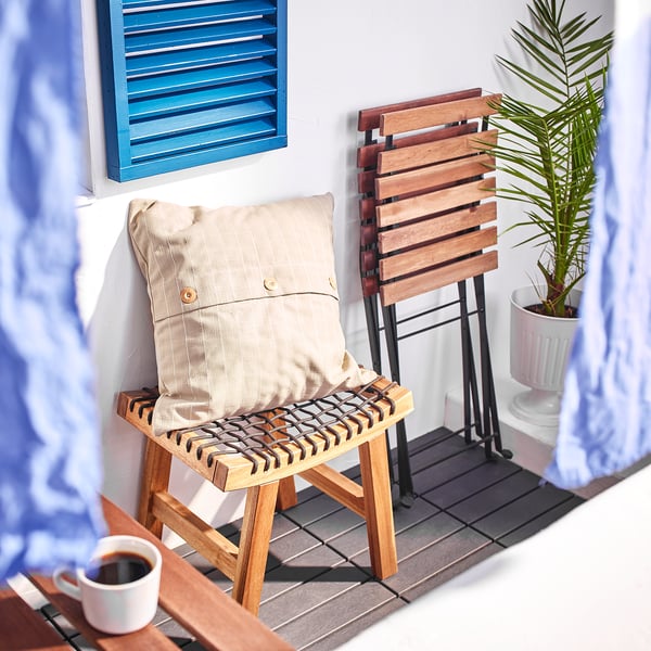 STACKHOLMEN Taburete ext, tinte café claro, 48x35x43 cm