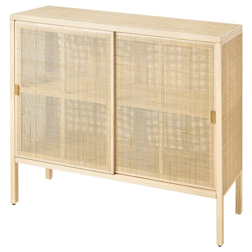 STOCKHOLM 2025 Gabinete con puertas corredizas, ratán/pino, 125x47x110 cm