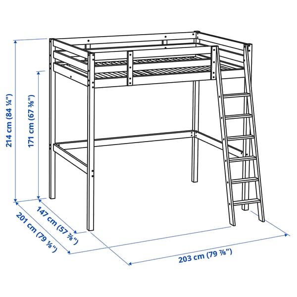 STORÅ Estructura cama alta, negro, Matrimonial