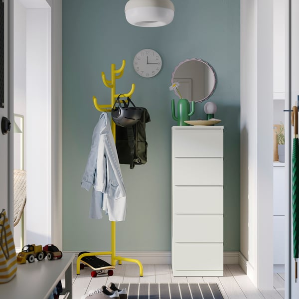 STORKLINTA Cómoda de 5 cajones, blanco/Función de anclaje/desbloqueo, 40x48x120 cm