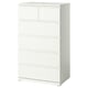 STORKLINTA Cómoda de 6 cajones, blanco/Función de anclaje/desbloqueo, 70x48x120 cm