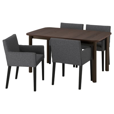 STRANDTORP / MÅRENÄS Mesa y 4 sillas, café/Gunnared gris oscuro negro, 150/205/260 cm