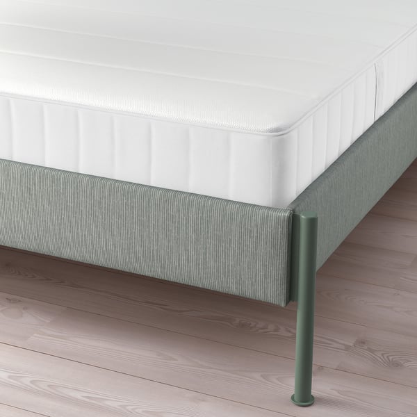 TÄLLÅSEN Base de cama tapizada con colchón, Kulsta verde grisáceo/Vesteröy Firmeza media, Matrimonial