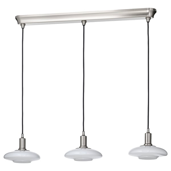 TÄLLBYN Lámpara de techo con 3 luces, niquelado/ópalo vidrio, 89 cm