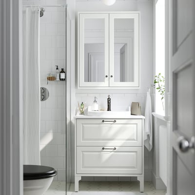 TÄNNFORSEN Gabinete de espejo con puertas, blanco, 76x15x94 cm