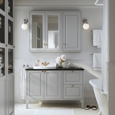 TÄNNFORSEN Gabinete de pared con puerta, gris claro, 46x15x94 cm