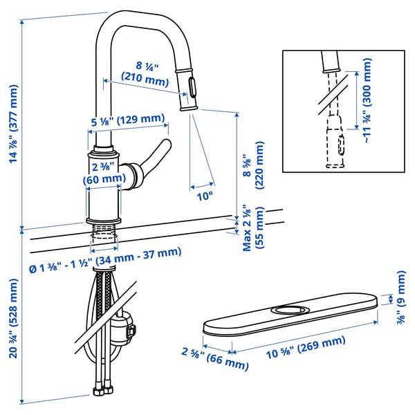 TAKSJÖN Grifo de cocina extraíb c/rociador, negro